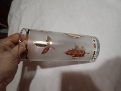 Lot of 2 Vintage MCM Libbey Frosted Gold Leaf Glasses Mint Julep glasses