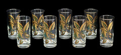 Vintage Libbey 5.5″ Cocktail Glass Tumbler 22K Gold /Green Leaves Branch Lot / 8