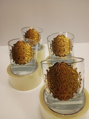 MCM Estate- 4 Lowball Libbey Barware 22k Gold Medallion Opera Cocktail Glasses