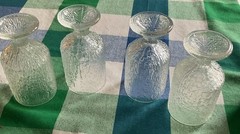 Set 4 Vintage Indiana Glass Crystal Ice Tree Bark Footed Water Highball Goblet