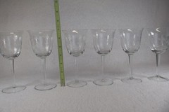 6 Vintage Etched Crystal Clear Industries Dahlia Blown Glass Wine Glasses MCM