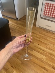 OTTO FRANEK Blown Art Glass Multi-Color Champagne Flute Gold Flecked 10.5”