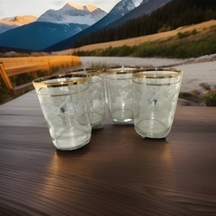 Set of 4 Bartlett Collins Vintage Frosted Grape Vine 22K Gold Trim 8 OZ Tumbler