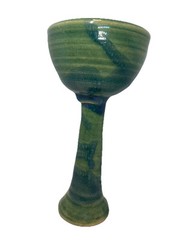 Vintage Pottery Drip Glaze Stoneware Wine Goblet Chalice