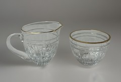 Set of Waterford Crystal Hanover Gold Open Sugar Bowl & Creamer Gold Trim