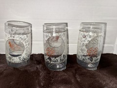 3 Anchor Hocking Vtg Drinking Glasses Butterflies Roses Frosted