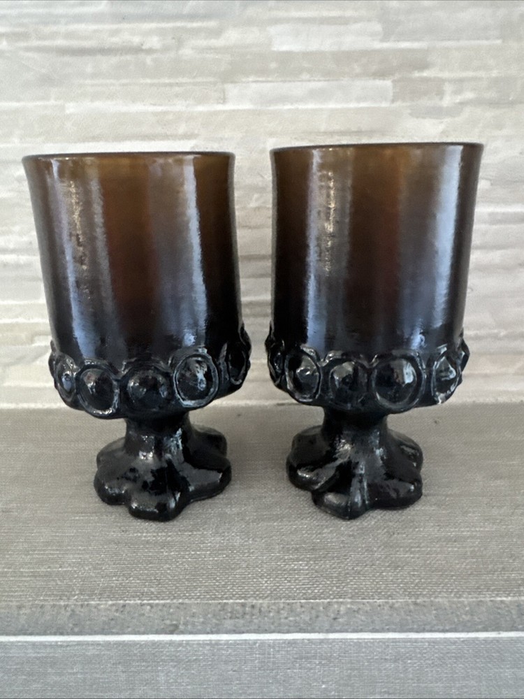 Vintage Franciscan Madeira Glasses Smoke Brown Juice/Wine Glasses Set of 2 MCM