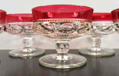 10 Tiffin Franciscan Kings Crown Ruby Flashed Champagne Sherbet Set Vintage MCM