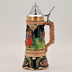 DBGM Original Vintage Signed German Ceramic Painted Glazed Pewter Lid Beer Stein