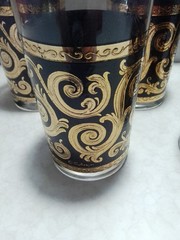 Vintage Set Of 5 Culvers 22k Gold Ebony Baroque Highball Glasses