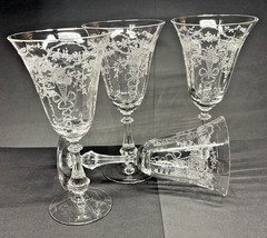 Fostoria Corsage Optic Panel Water Wine Goblets 7.25″ Vintage Crystal Glasses