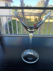 One Hand Painted Martini Glass-Wild Cut Floral Vine Pattern-Pink, Green, & Blue.