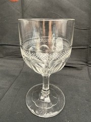 Antique EAPG Dewdrop Band Goblet Clear Pressed Glass c1880 Victorian