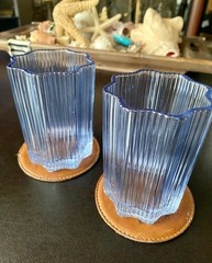 Glass Hause Ribbed Glass Tumblers Blue, mint condition 2 each