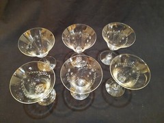 Lot of 6 Elegant Wheel Cut Stemware Etched Draped Leaves and Dots Vintage