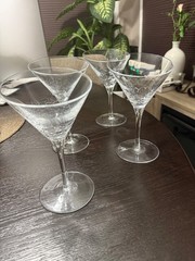 (4) Pier 1~REFLECTIONS Clear Crackle SLANTED Martini Glasses~7.25″~EXCELLENT