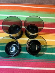 Set Of 4 Pier 1 Double Dip Green 6 Oz Footed Glass Tumblers 3.5″ Tall – Barware