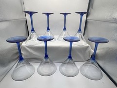 Set Of 8 Vintage Libby Cobalt Blue Petal Stem Martini Glasses From 80’s 7×4.25”