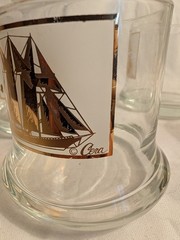 Vtg 4 Cera Schooner Sail Ship 22kt Gold Old Fashioned Rocks Glass Heavy Bottom