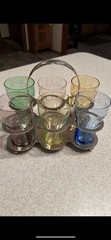 FABERWARE Brooklyn NY Chrome Beverage Caddy Holder w/6 Rainbow Etched Glasses