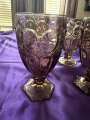 Vintage Fostoria Moonstone Water Iced Tea Goblets Taupe Brown Stemmed Glassware