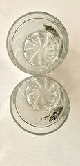 Vintage DeValBor Frosted Gold & Black Floral Glasses Set Of 2