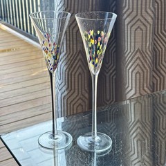 2 Leonardo Murano Millefiori Champagne 11″ TALL Hand Blown Flute Glasses