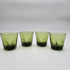 Lot of 4 Vintage Avacado Green Low Ball Cocktail Glasses Starburst Bottom 8-10oz