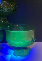 3 Tiffin Franciscan Madeira Olive Green Footed Sherbet Uranium Glasses