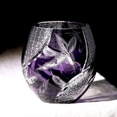 Feather Design Hand Cut Clear Lead-free Crystal Glass 12oz Purple Whiskey Glass