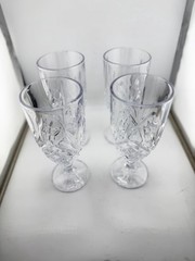 Set of 4 Vintage Pressed Cut Glass Goblets 7.75” Water Wine Tea Glasses Diamond
