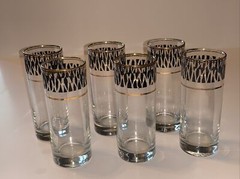 Vintage highball Glasses Tumblers Gold Trim zebra print tiki barware Set Of 6