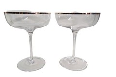 Set of 2 Crystal Clear Glass Silver Rim Wine Glasses