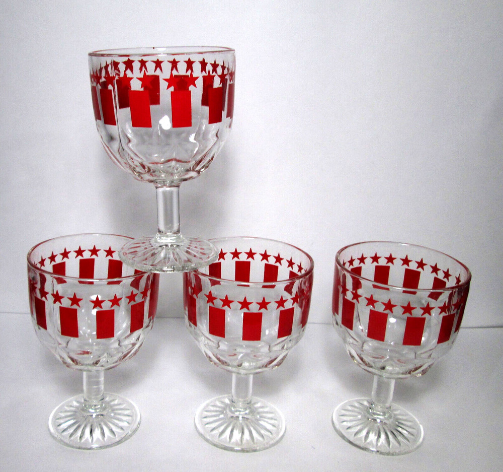 4 Bartlett & Collins Goblets 16 oz Red Stars & Stripes 6″ Beer Mugs
