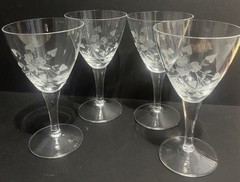 Toscany TOY26 Etched Crystal Wine Glass Set Of 4 Hand Blown Floral Romania