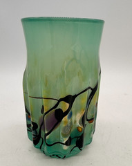 Beautiful & Quirky Signed Art Glass Tumbler Blue with Multicolor Splatters