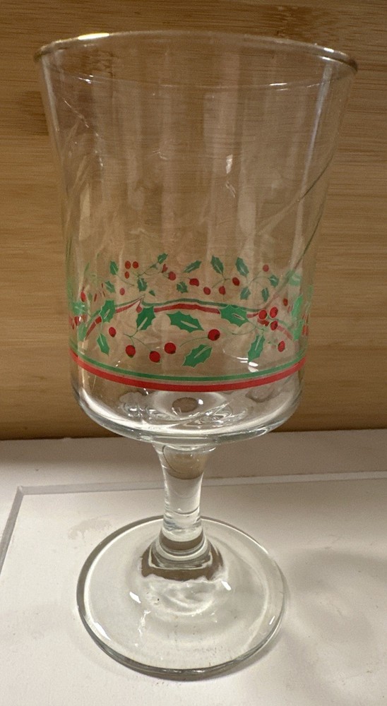 Christmas Holly Berry Wine Glass Libbey Gold Rim Replacement Piece