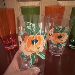 MCM Tapered Iced Tea Acrylic Glasses Set/6. Green/Orange 24 oz Poppy 20 oz. GUC!