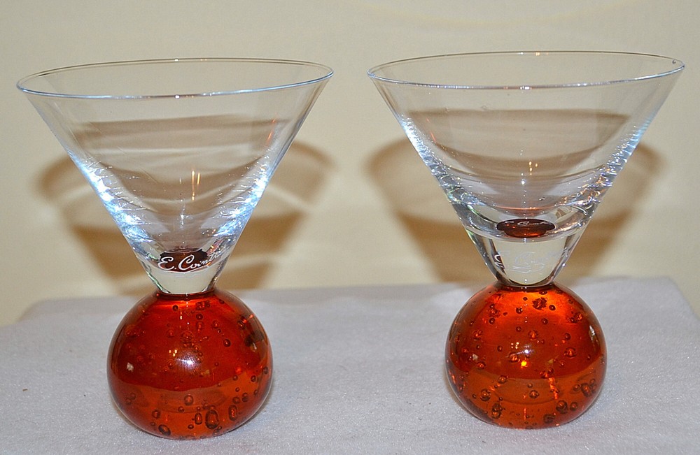 MCM SIGNED E. COINTROCUS? FLOATING BUBBLE HOT ORANGE Ball Bottom Martini Glass