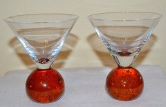 MCM SIGNED E. COINTROCUS? FLOATING BUBBLE HOT ORANGE Ball Bottom Martini Glass