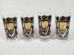 4 Vtg MCM Highball Glasses Goth Halloween Black Gold Intertwined Snakes Caduceus