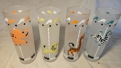 Vintage Libbey Circus Carousel Frosted Tom Collins Highball Glass 1950s Set of 5