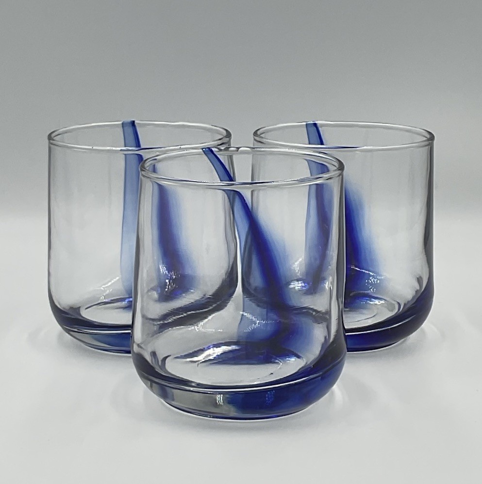 Libbey Blue Ribbon Impressions Double Old Fashion Tumblers Set of 3