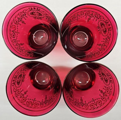 4 Timon Collezione Red Gold Scrolls Old Fashioned Set Tapered Tumblers Italy Lot