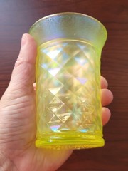 Super Pretty Vaseline Northwood Stretch Glass Concave Diamonds Pattern Tumbler