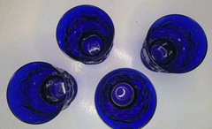 Cobalt Blue Portugal Pedestal Glasses Tumblers Ribbed Shell Pattern 5″ Set Of 4