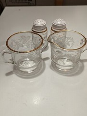 Vintage Bartlett Collins Grapes Etched Four Piece Table Set SugarCreamer, S/P