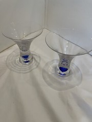 2 Vtg CIROC Martini Cocktail Glass 8 oz Clear with Blue Bubble Base Replacement