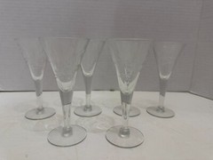 Vintage Etched Leaf And Berry 2 Ounce Stemmed Cordial Glass Set of 6