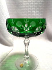 NACHTMANN BAMBERG CHAMPAGNE/SHERBET EMERALD GREEN CUT TO CLEAR CRYSTAL BOHEMIAN